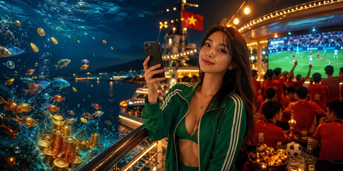 Người dùng Phú Quốc xem kèo thể thao trên điện thoại tại bãi biển buổi tối