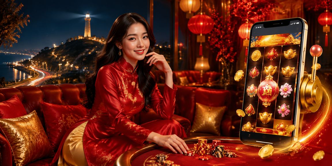 Người chơi Vũng Tàu thử slot game trên nền tảng 32vin mặc áo dài